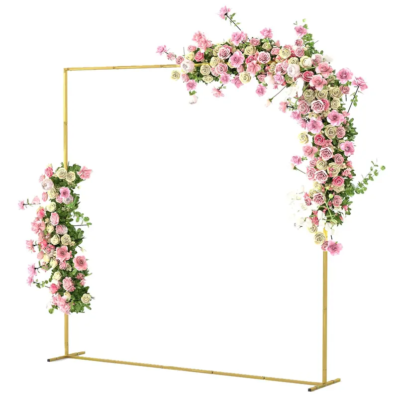 6.6Ft Square Wedding Arch Backdrop Stand With Stakes, Gold 2