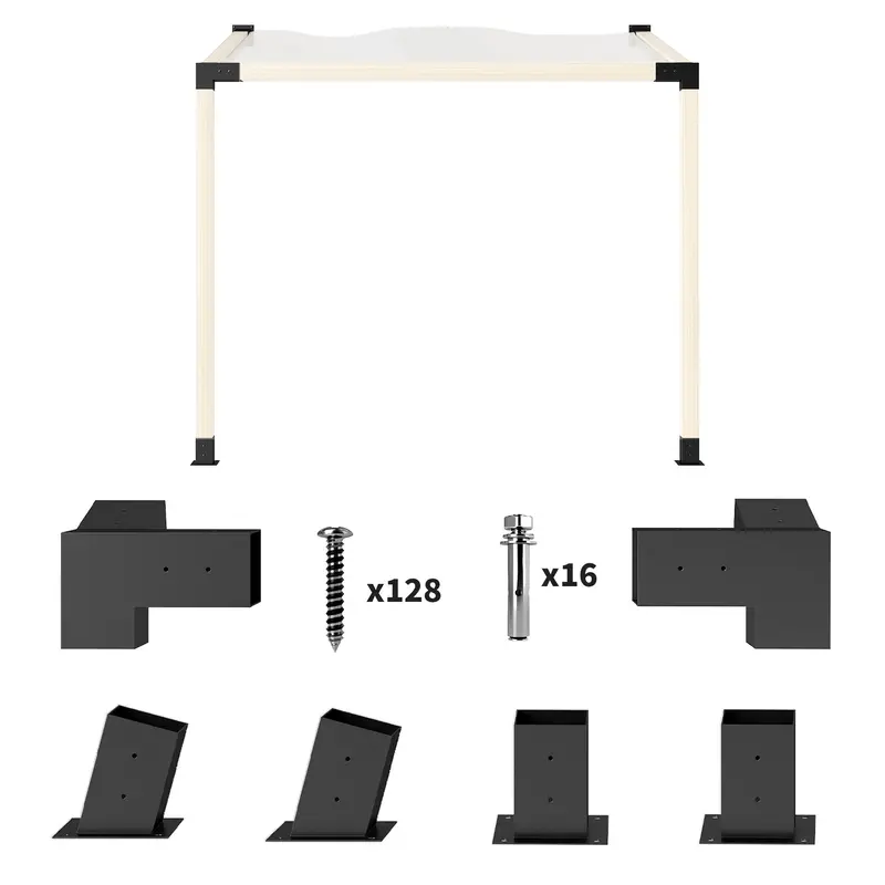 6 Pcs Pergola Kit For 4" X 4" Lumber With 15° Slanted Roof, Black 1