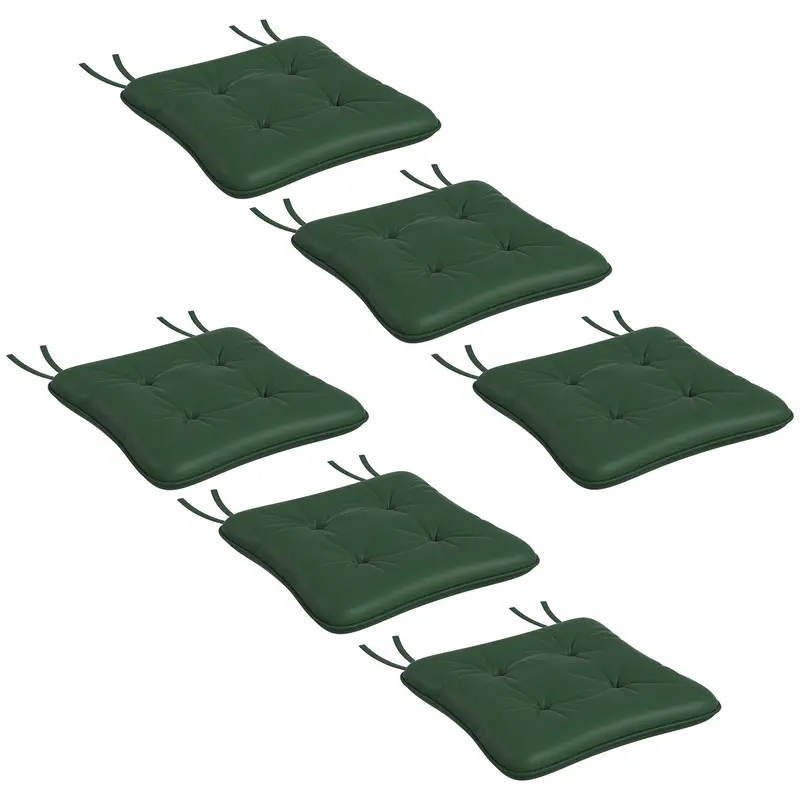 6-Piece Outdoor Seat Cushion Replacement Set With Ties, Button Tufted, Dark Green 2