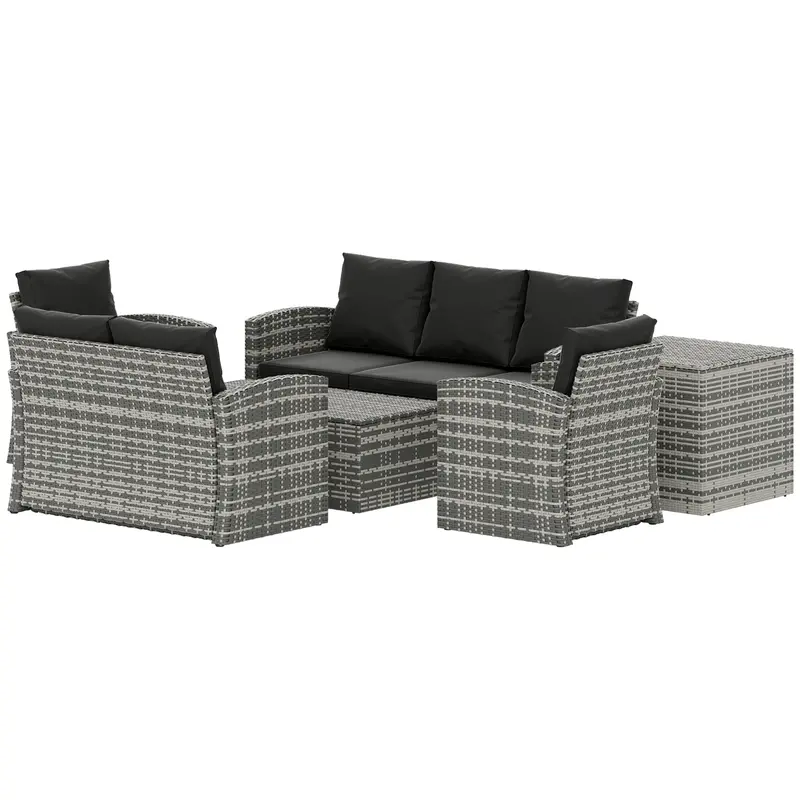 6 Pieces Wicker Patio Furniture Set, 7-Seater Rattan Sofa Set With Storage Table, Black 2
