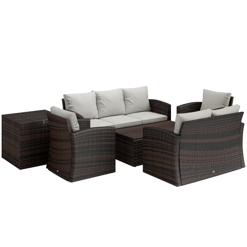 6 Pieces Wicker Patio Furniture Set, 7-Seater Rattan Sofa Set With Storage Table, Cream White 1