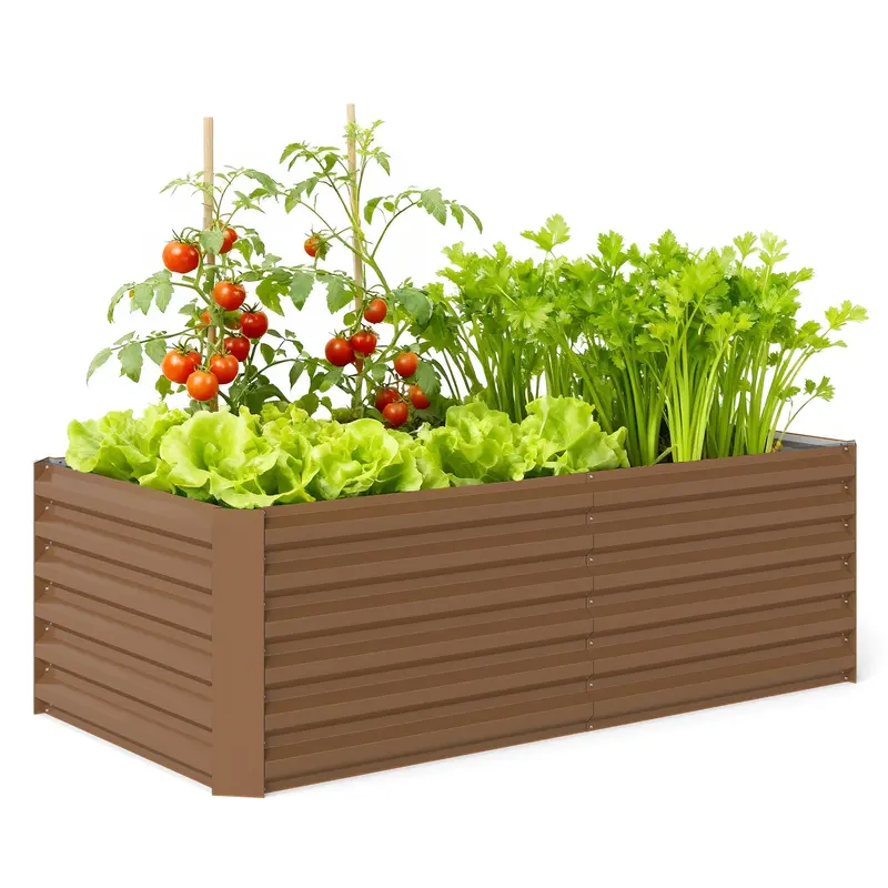 6' X 3' X 2' Galvanized Raised Garden Bed For Vegetables, Brown 1
