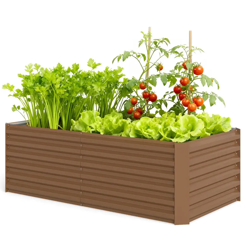 6' X 3' X 2' Galvanized Raised Garden Bed For Vegetables, Brown 2