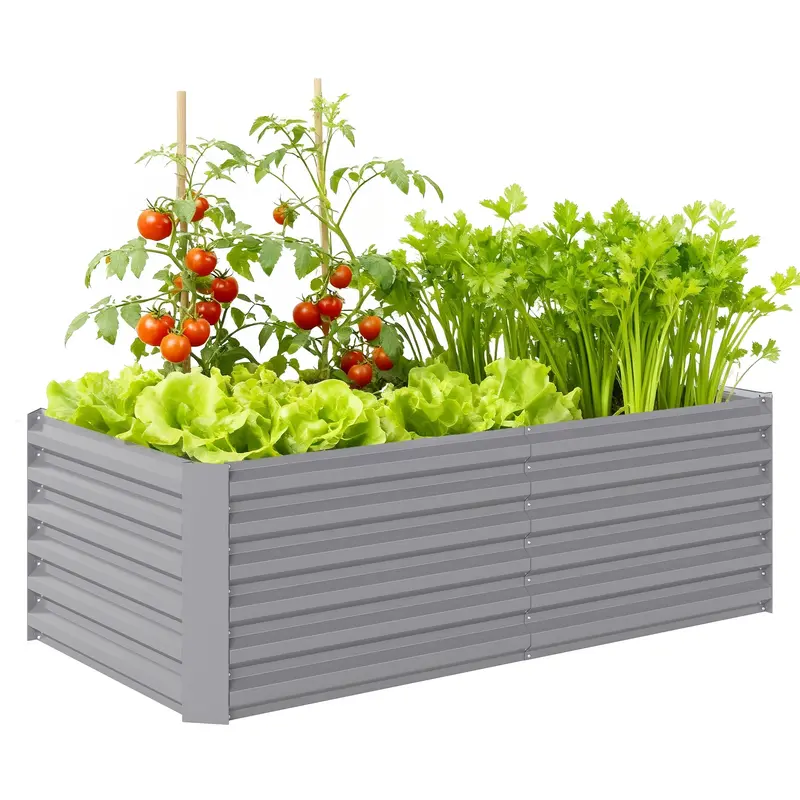 6' X 3' X 2' Galvanized Raised Garden Bed For Vegetables, Light Grey 1
