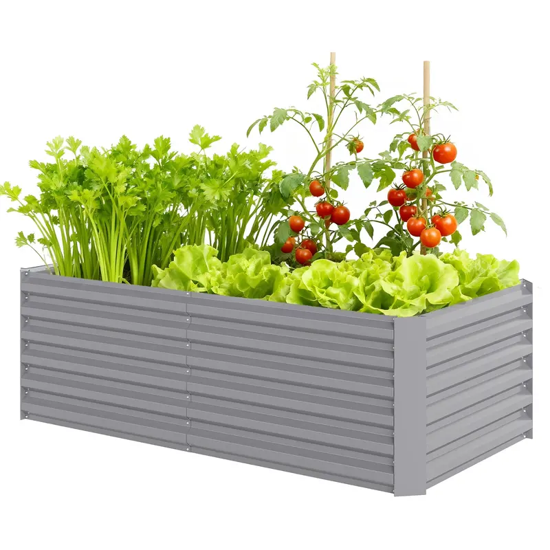 6' X 3' X 2' Galvanized Raised Garden Bed For Vegetables, Light Grey 2