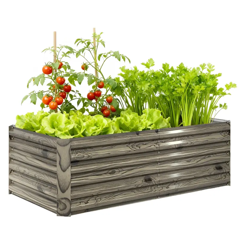 6' X 3' X 2' Galvanized Raised Garden Bed For Vegetables, Light Wood Effect 1