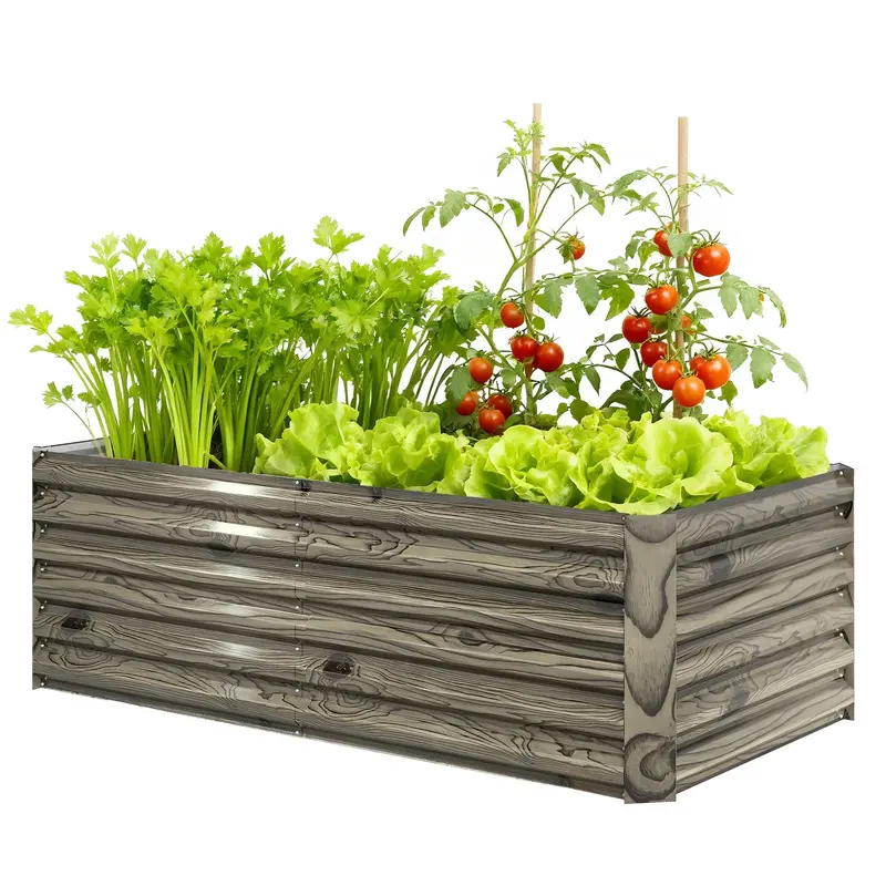 6' X 3' X 2' Galvanized Raised Garden Bed For Vegetables, Light Wood Effect 2