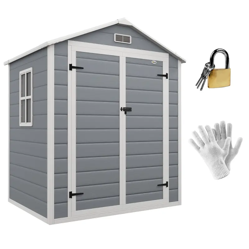 6' X 4.5' Plastic Storage Shed With Double Doors & Vents, Grey 1