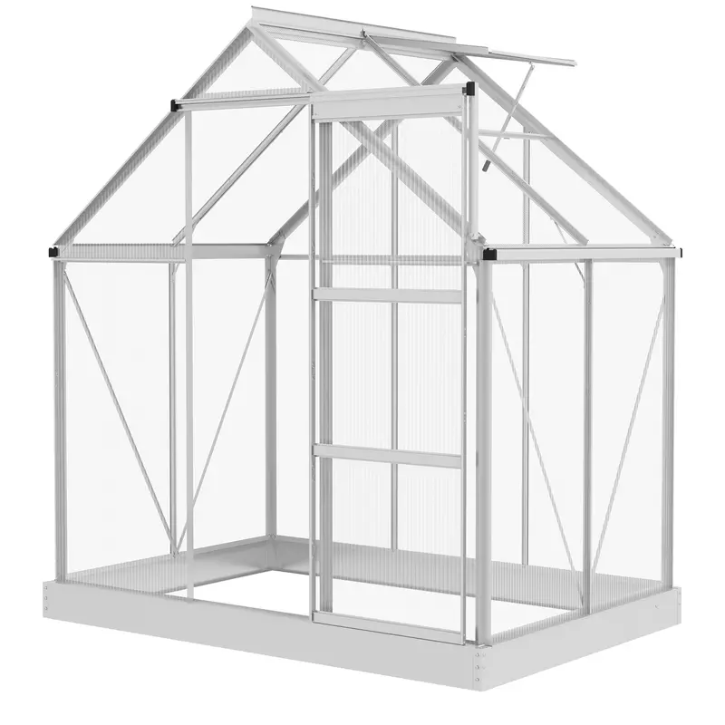 6' X 4' Polycarbonate Greenhouse With Aluminum Frame & Rain Gutter, Silver 1