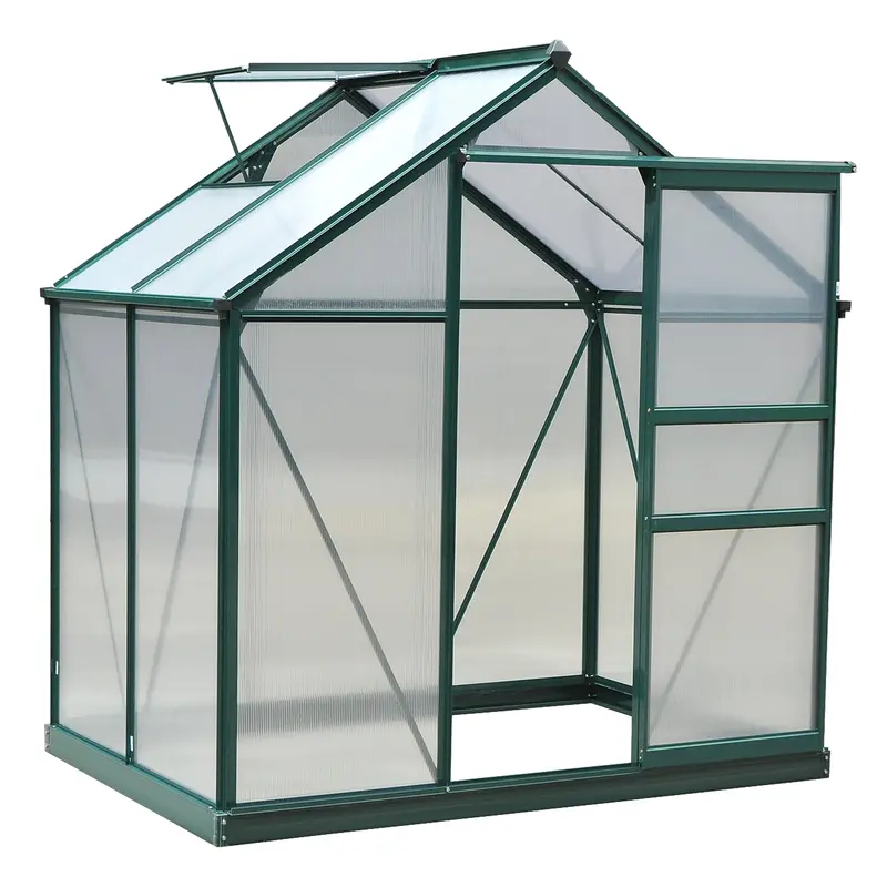 6' X 4' X 6.6' Polycarbonate Greenhouse With Aluminum Frame, Green 1