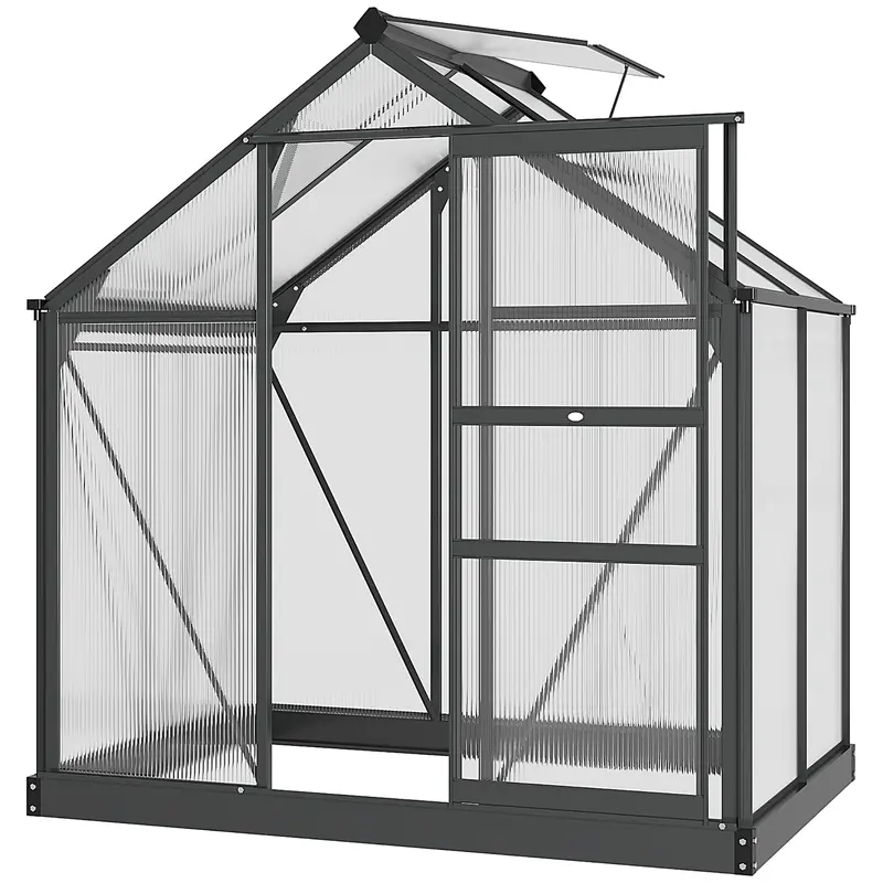 6' X 4' X 6.6' Polycarbonate Greenhouse With Aluminum Frame, Grey 1