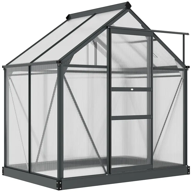 6' X 4' X 6.6' Polycarbonate Greenhouse With Aluminum Frame, Grey 2