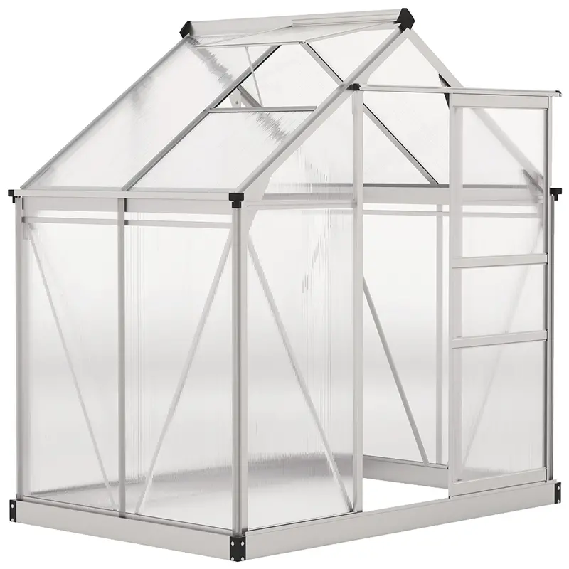 6' X 4' X 6.6' Polycarbonate Greenhouse With Aluminum Frame, Silver 1