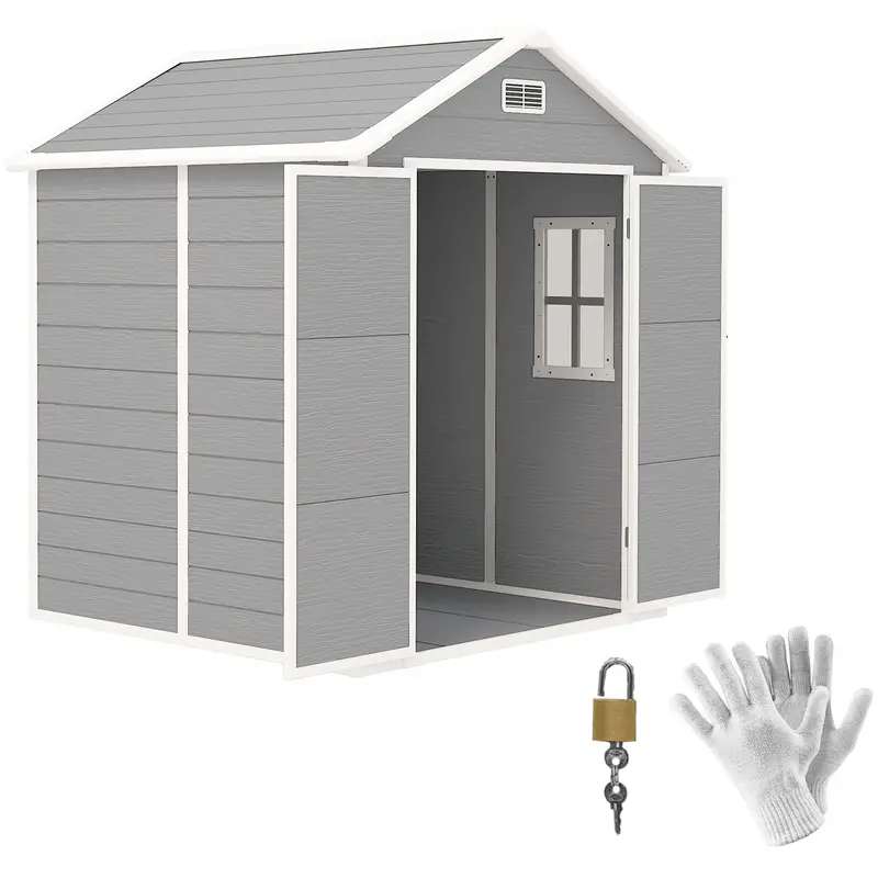 6' X 5' Wood Effect Resin Storage Shed For All Seasons, Winter Durable With Floor & Window, Dark Grey 1