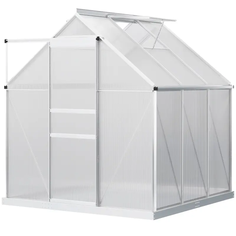 6' X 6' X 6.5' Polycarbonate Greenhouse With Adjustable Roof Vent & Sliding Door, Clear 1