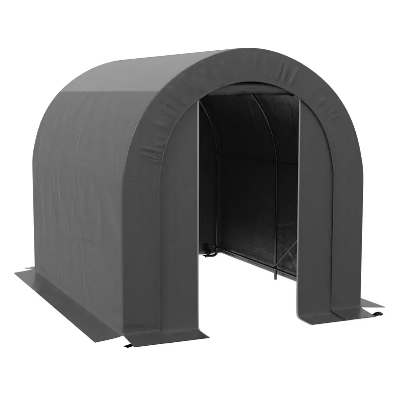 6' X 8' Portable Storage Shed With Galvanized Frame And Zipper Door, Dark Grey 1