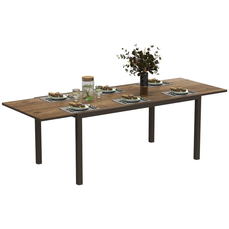 63"-94.5" Extendable Patio Dining Table With Aluminium Edging For 6-8 Person, Brown 1