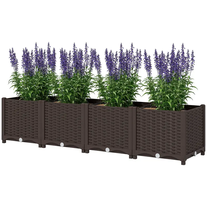 63" X 15.7" X 14.6" Plastic Raised Garden Bed With Drainage Holes, Brown 2