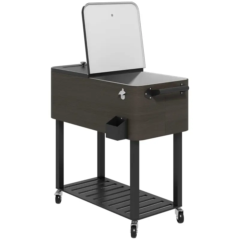 67-Qt Patio Cooler Cart With Storage Shelf & Wheels, Grey 1