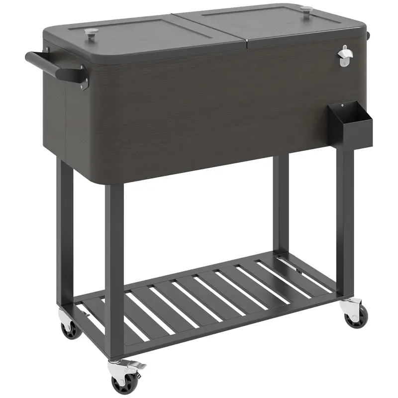 67-Qt Patio Cooler Cart With Storage Shelf & Wheels, Grey 2