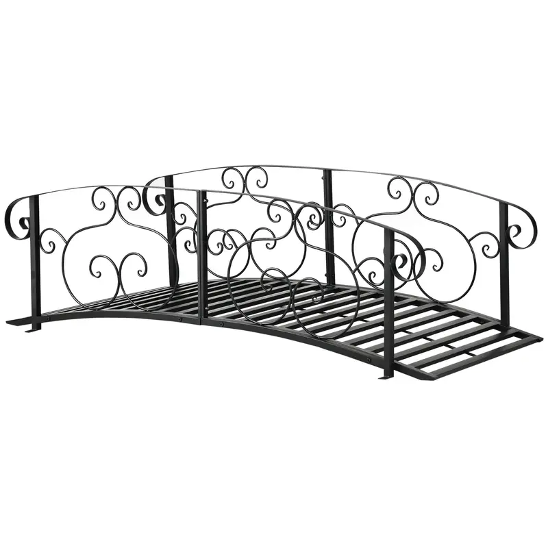 6Ft Steel Arch Decorative Arc Landscaping Bridge With Safety Siderails For Backyard, Black 1
