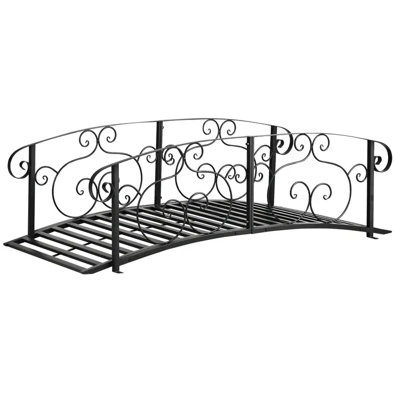 6Ft Steel Arch Decorative Arc Landscaping Bridge With Safety Siderails For Backyard, Black 2