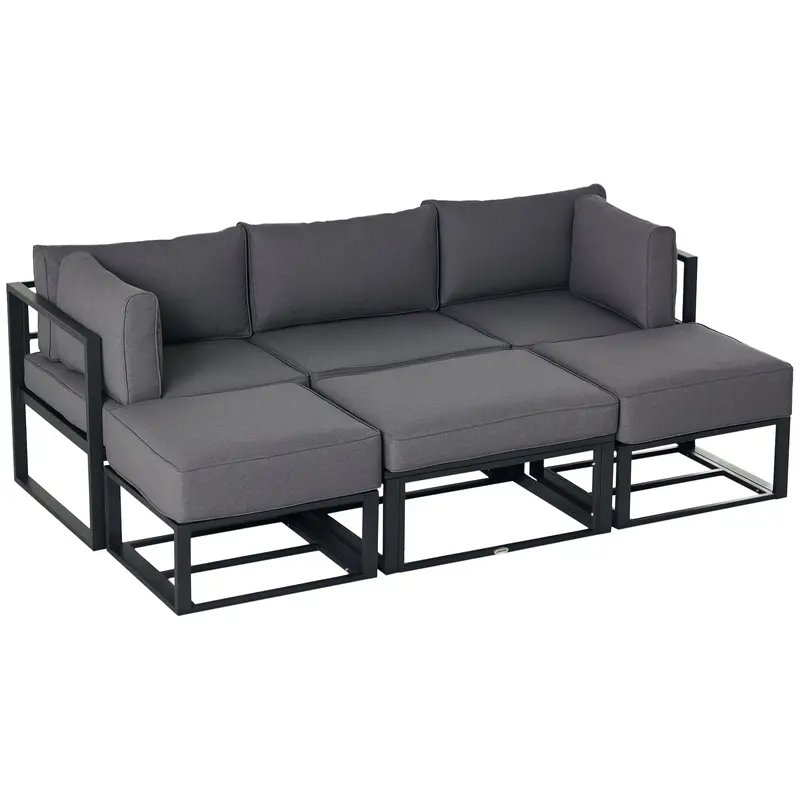 6Pc Outdoor Patio Furniture Set With Daybed And Footstools, Grey 1