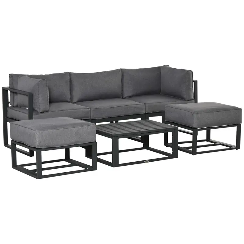 6Pc Outdoor Patio Furniture Set With Daybed And Footstools, Grey 2
