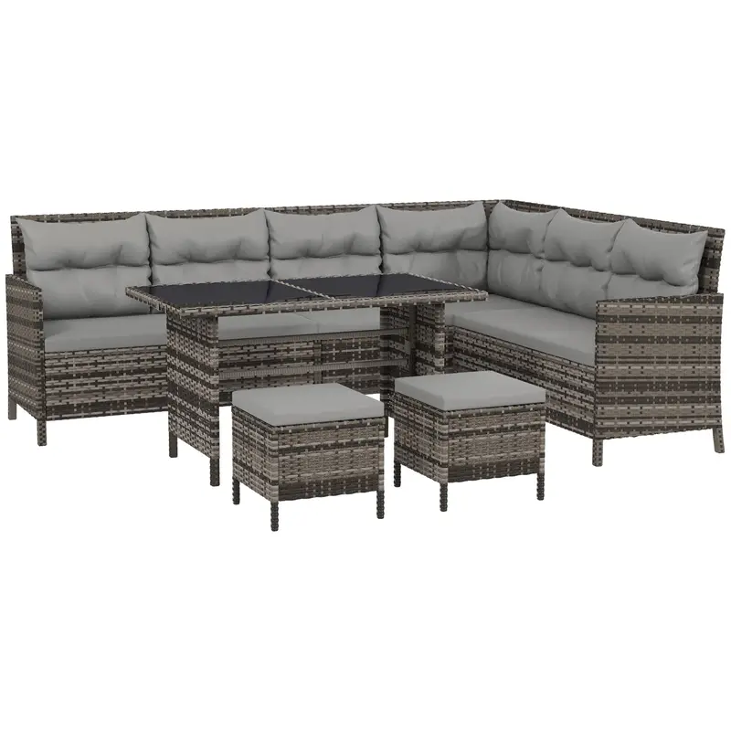 6Pcs Outdoor Rattan Sofa Set, Wicker Sectional Couch Furniture Set W/ Dining Table, Grey 2