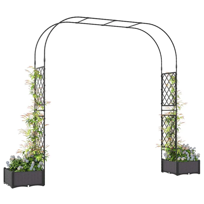 7.2Ft Garden Arch With 2 Planter Boxes For Climbing Plants, Black 1