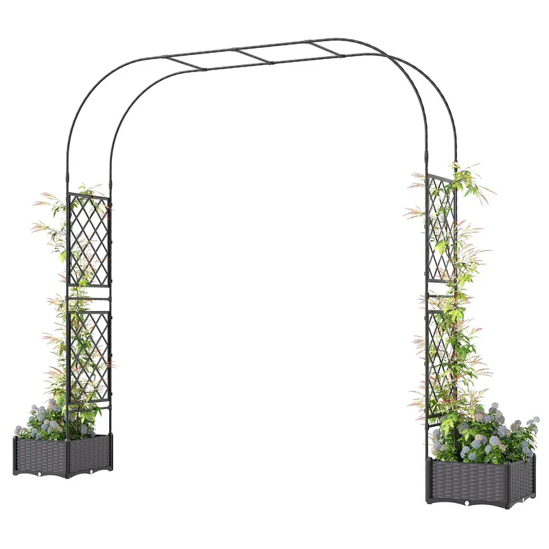 7.2Ft Garden Arch With 2 Planter Boxes For Climbing Plants, Black 2