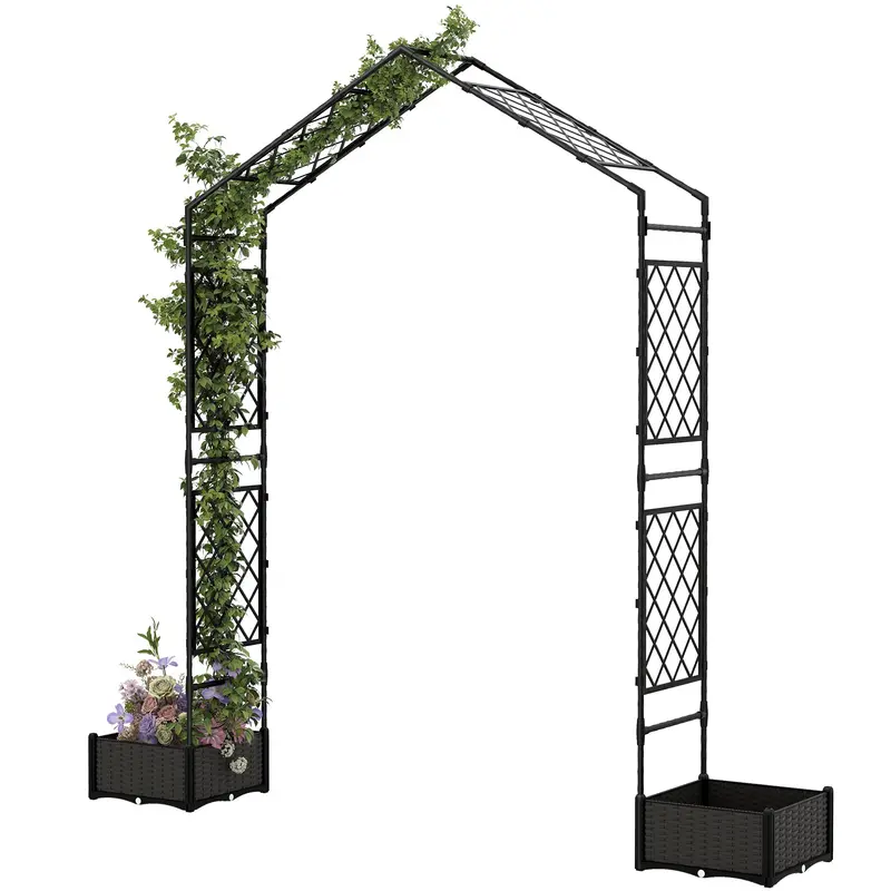 7.3Ft Garden Arch With 2 Planter Boxes For Climbing Plants, Black 1