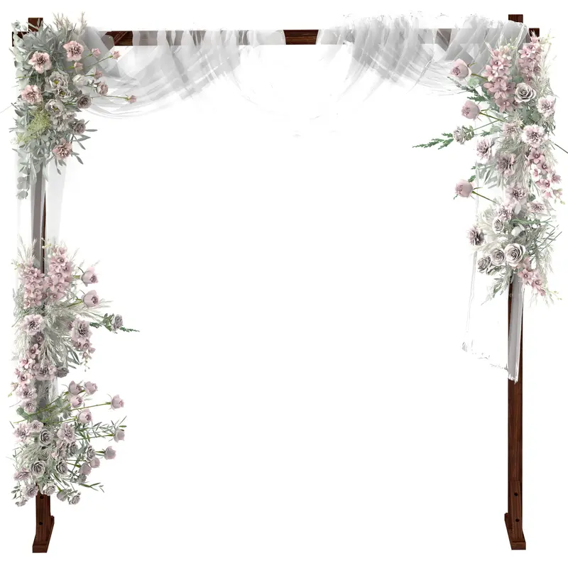 7.3Ft Rectangular Wedding Arch For Ceremony, Backdrop Stand W/ Ground Stakes, Dark Brown 2