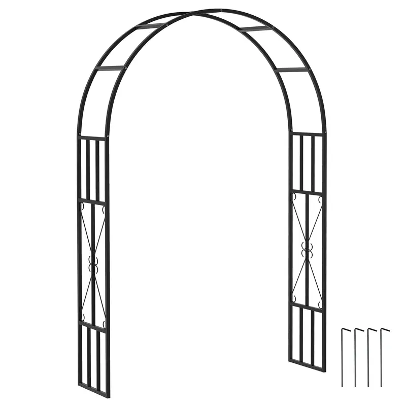 7.3Ft Steel Garden Arch Trelli, Flower Arch Wedding Arch Stand For Ceremony, Black 1