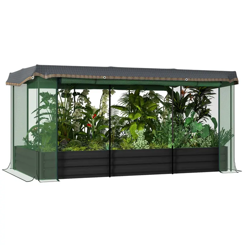 7.5' X 3.6' Galvanized Raised Garden Bed With Cover, Crop Cage, Shade Cloth, Grey 1