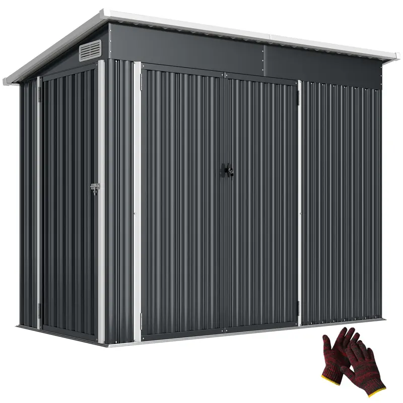 7.5' X 4.3' Metal Outdoor Storage Shed With Lockable Doors, Dark Grey 1