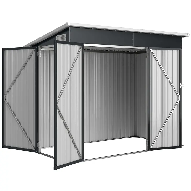 7.5' X 4.3' Metal Outdoor Storage Shed With Lockable Doors, Dark Grey 2