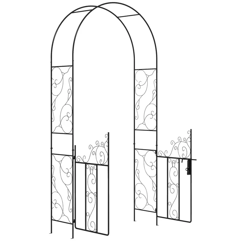 7.5Ft Metal Wedding Garden Arch With Gate, Arbor Trellis For Climbing Plants, Black 1