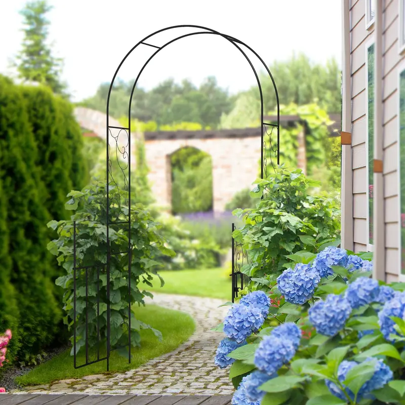 7.5Ft Metal Wedding Garden Arch With Gate, Arbor Trellis For Climbing Plants, Black 2