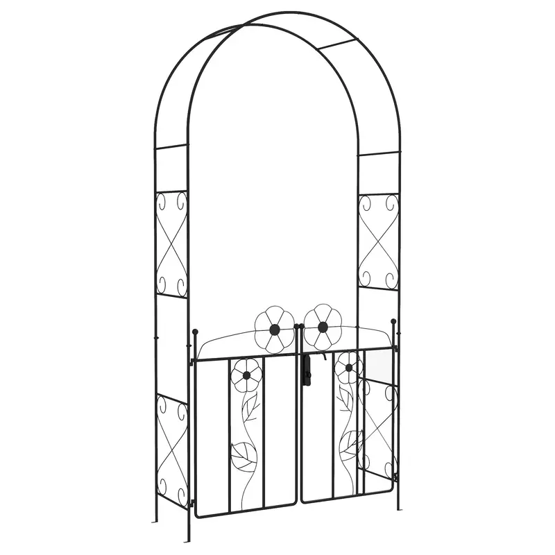 7.5Ft Metal Wedding Garden Arch With Gate, Outdoor Wedding Decoration, Black 1