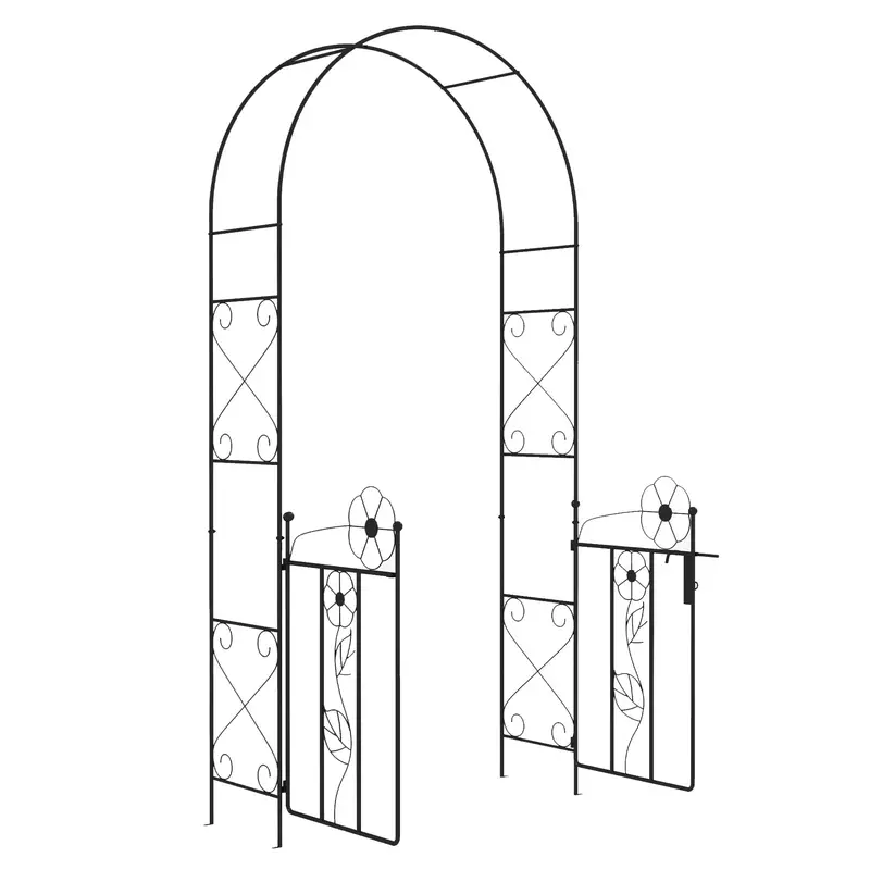 7.5Ft Metal Wedding Garden Arch With Gate, Outdoor Wedding Decoration, Black 2