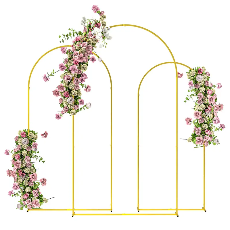 7/6.5/6 Ft Metal Balloon Arch Backdrop Stand For Birthday Party, Ceremony, Set Of 3, Gold 1