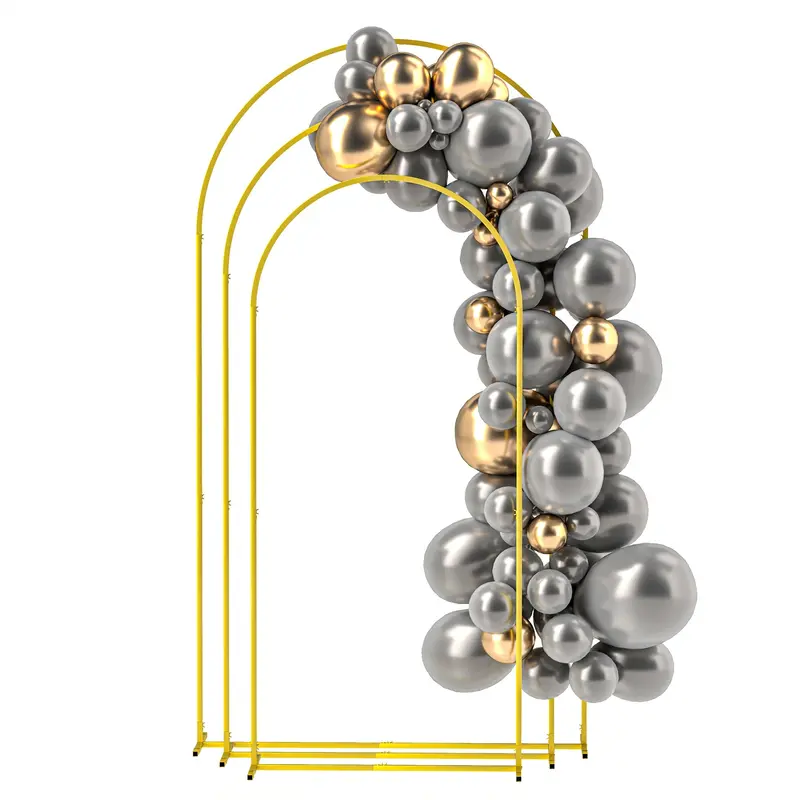 7/6.5/6 Ft Metal Balloon Arch Backdrop Stand For Birthday Party, Ceremony, Set Of 3, Gold 2