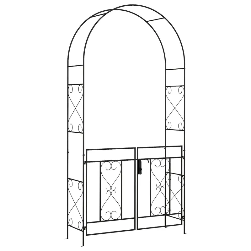 7.6Ft Metal Wedding Garden Arch With Gate, Arbor Trellis For Outdoor Garden, Black 1