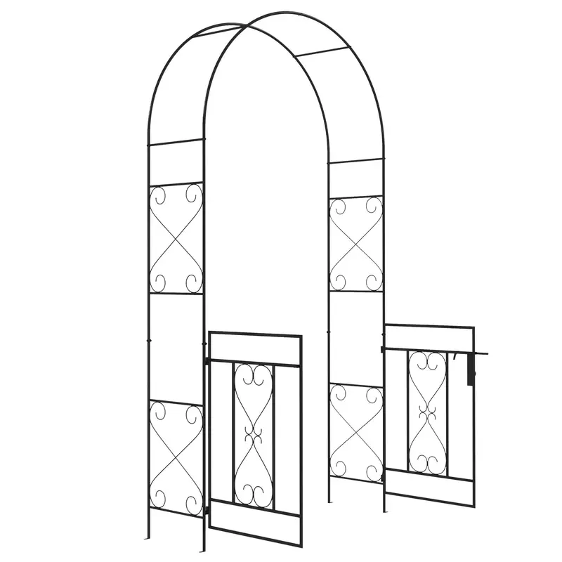 7.6Ft Metal Wedding Garden Arch With Gate, Arbor Trellis For Outdoor Garden, Black 2