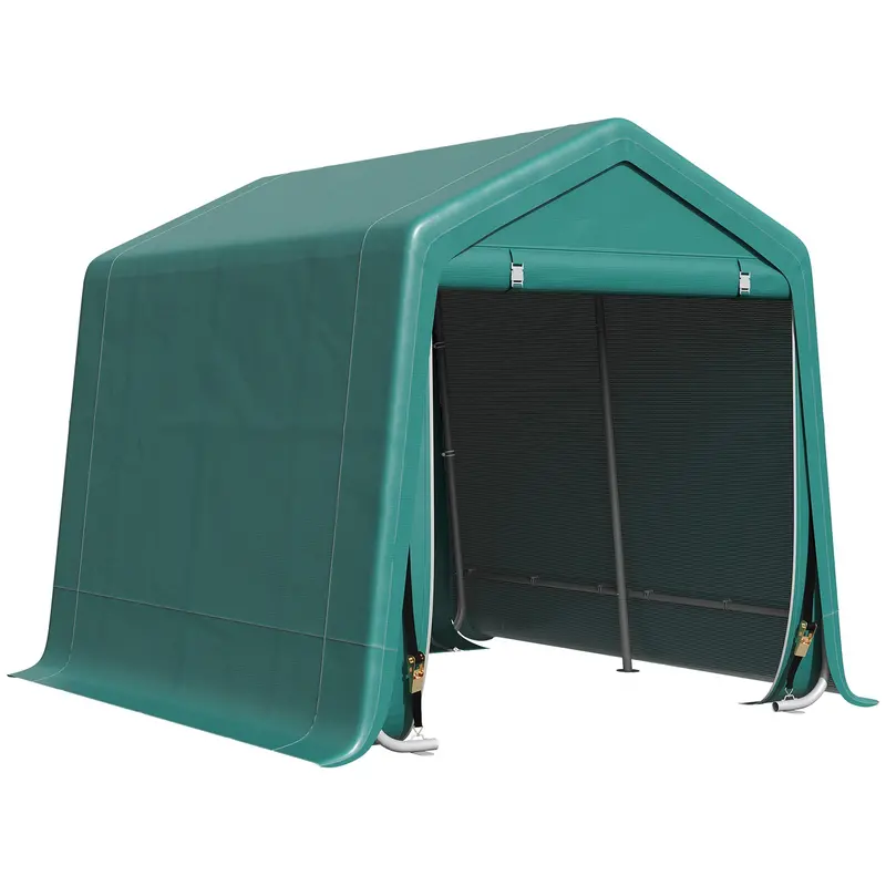 7.9' X 6.6' Garden Storage Tent, Heavy Duty Bike Shed, Patio Storage Shelter W/ Metal Frame And Double Zipper Doors, Green 1