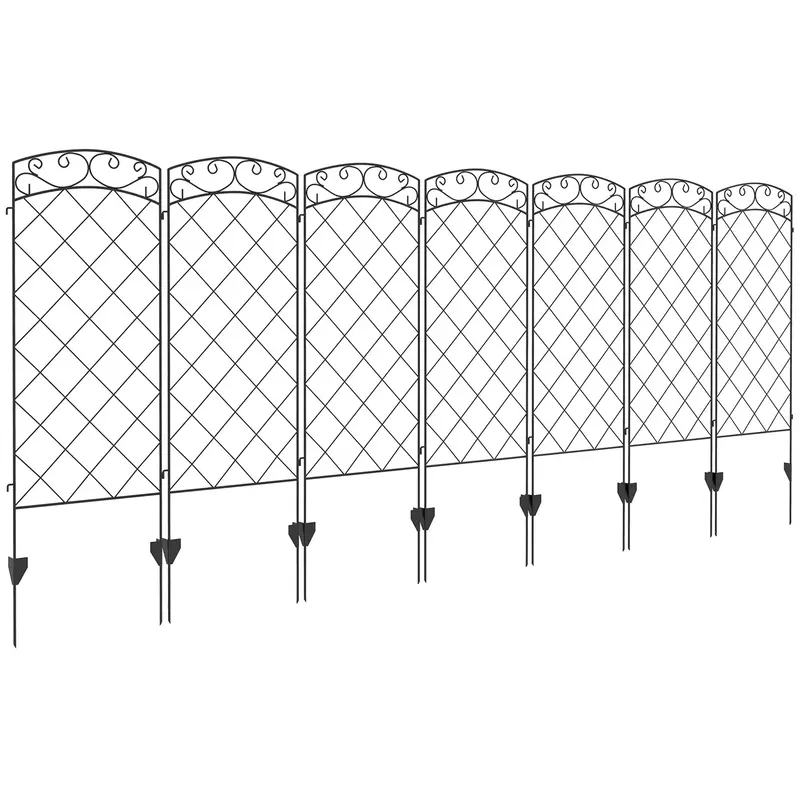 7 Pack Steel Garden Fence Panels, Outdoor Rust-Resistant Animal Barrier, 11.3' L X 43" H 1