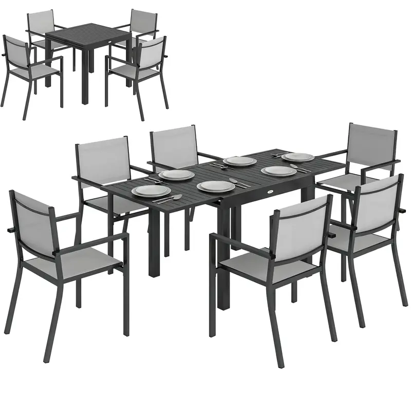 7 Piece Outdoor Dining Set With Extendable Table And Stackable Chairs 1