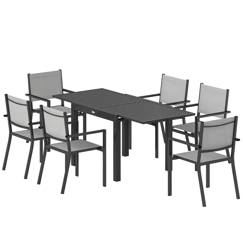 7 Piece Outdoor Dining Set With Extendable Table And Stackable Chairs 2