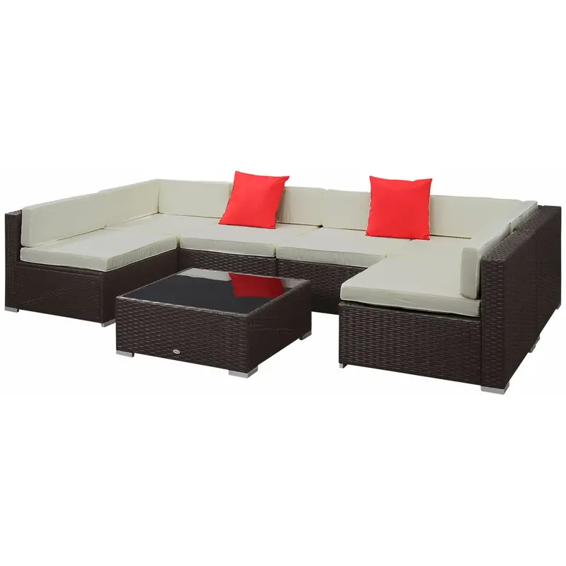7-Piece Outdoor Wicker Conversation Sets, All Weather Pe Rattan Sectional Sofa, Beige 1